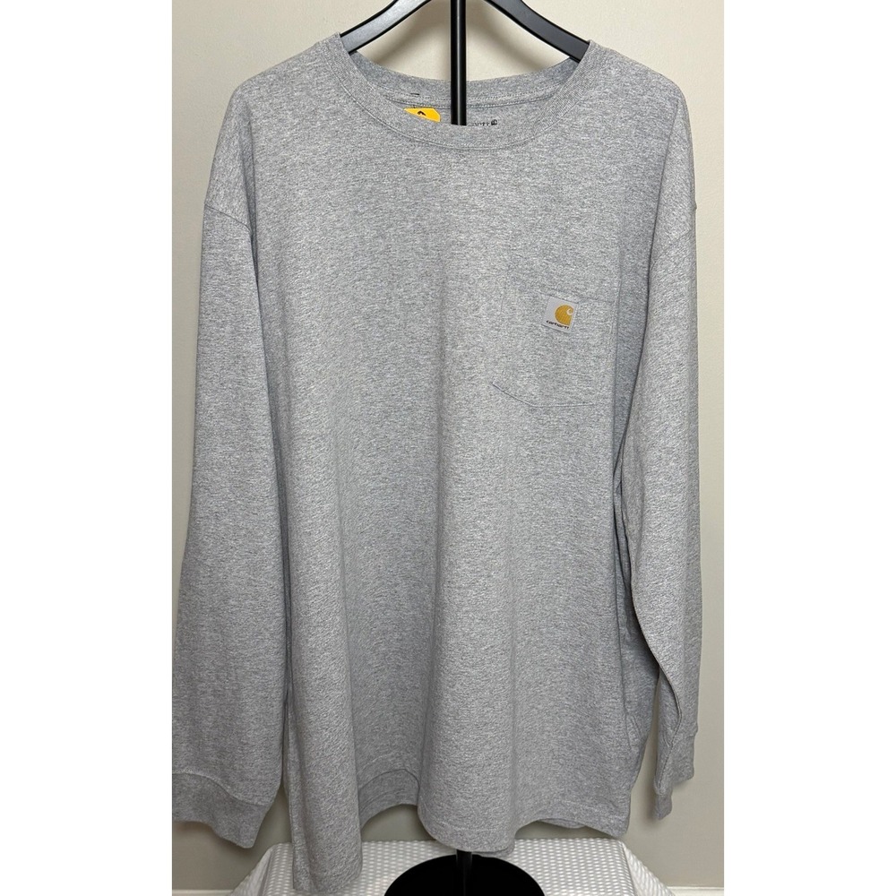 Carhartt Mens Gray Cotton Blend Knit Pocket Tee Crew Neck Loose Fit 2XL TK0126-M